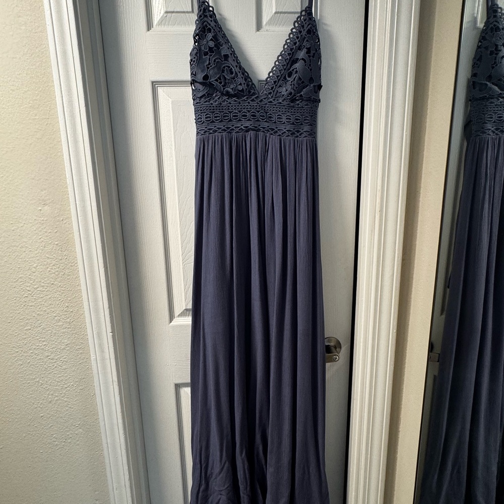 Lovely Day Blue Lace Embellished Sleeveless V-Neck Maxi Gown